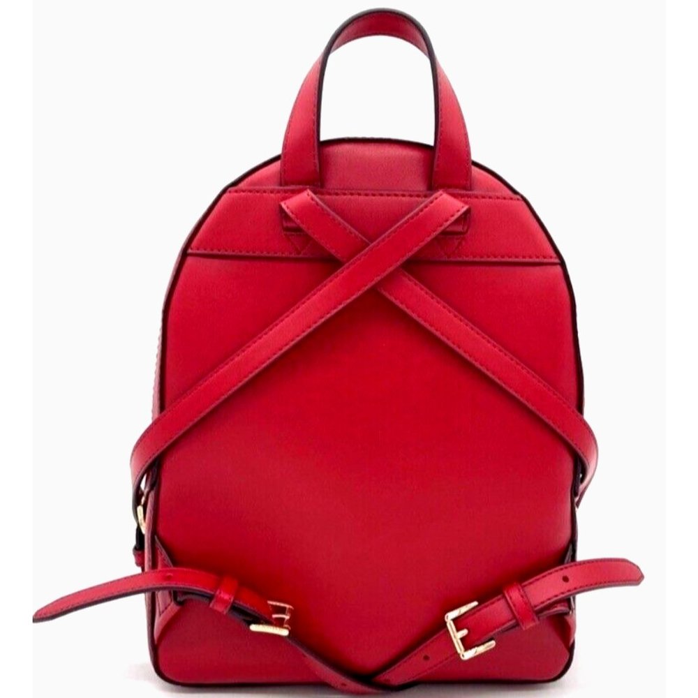 New Michael Kors Jaycee Medium Zip Pocket Backpack Leather Bright Red - Picture 3 of 3
